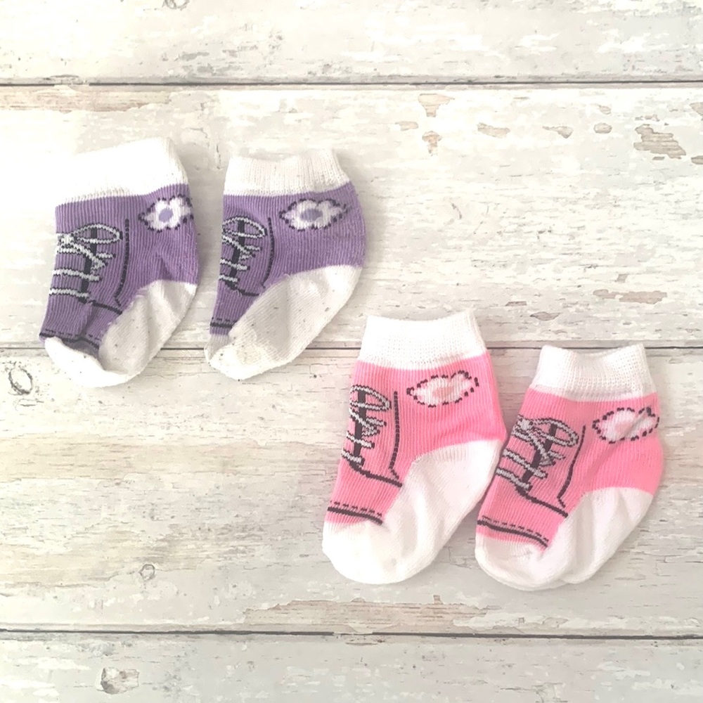 Baby Girl 6-12m Converse Socks Shoe Design Set of 2 Pink Purple Kids Accessories